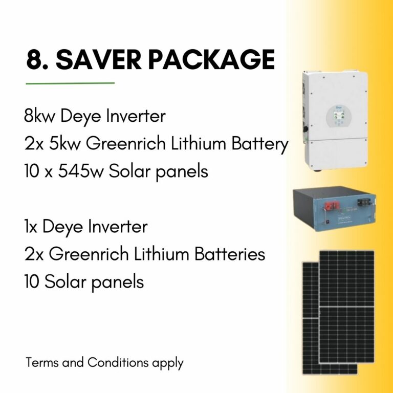 Saver Package - 8kw Deye Inverter 2x5kw Greenrich Lithium Battery 6.6kw ...